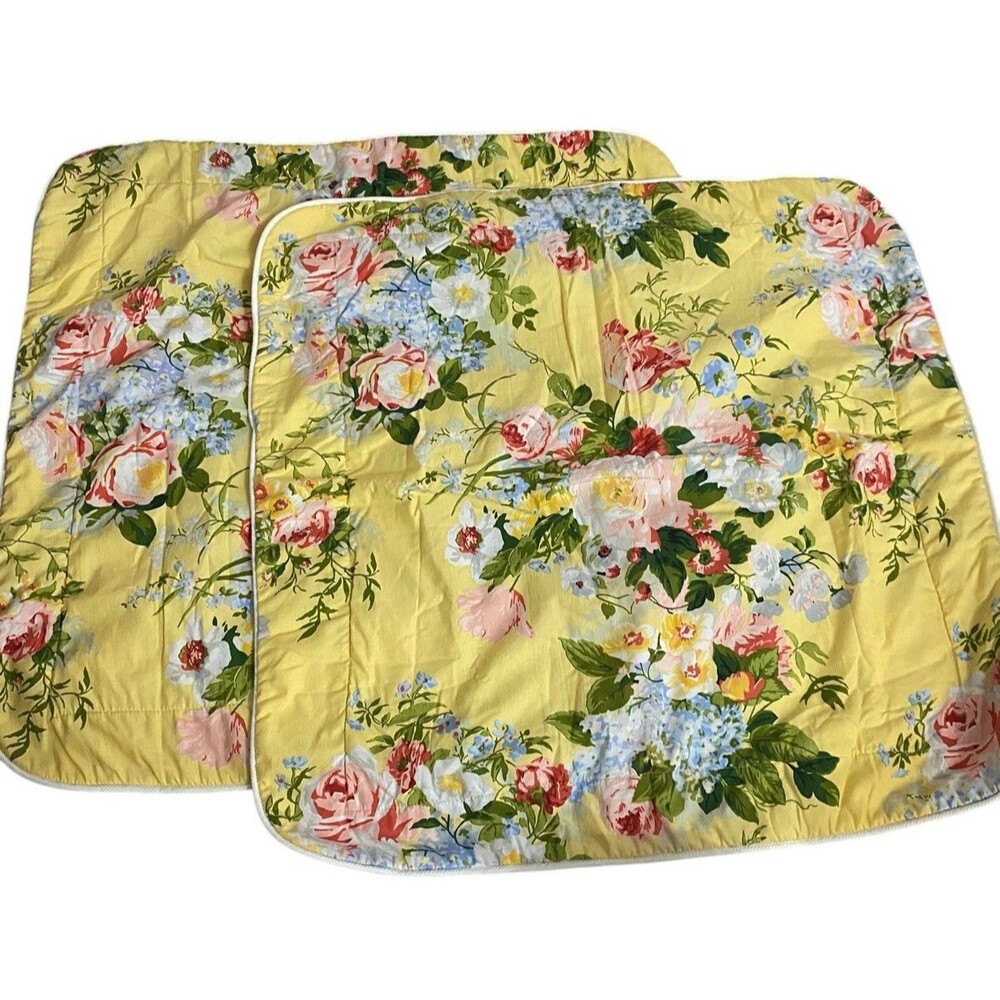 2 x Ellen Tracy Fieldcrest Cannon Euro Pillow Shams 26x26 Yellow Floral